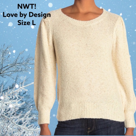Love By Design Sweaters - Love by Design thick cream & Gold sparkled pullover puff sleeve sweater